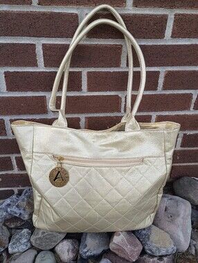 Quilted Metallic Gold Signature A Club Tote Bag with Charm